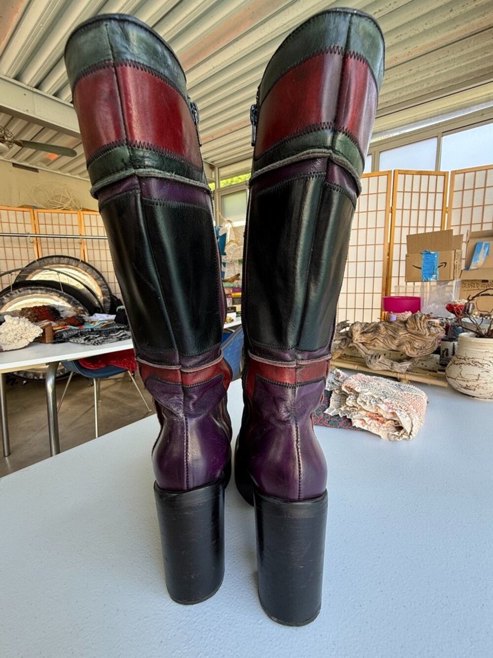 Rare Vintage El Dante’s Enigma Made in Spain Patchwork Platform Boots 9.5-10 - Picture 4 of 6